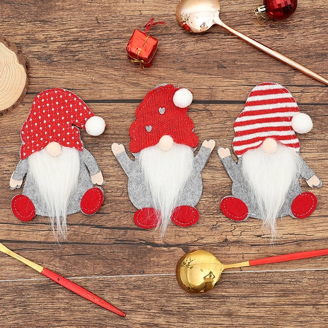 Christmas Gnome Cutlery Holder Silverware Bag Felt Knit Swedish Tomte Table Decoration Festive Holiday Dining Decor