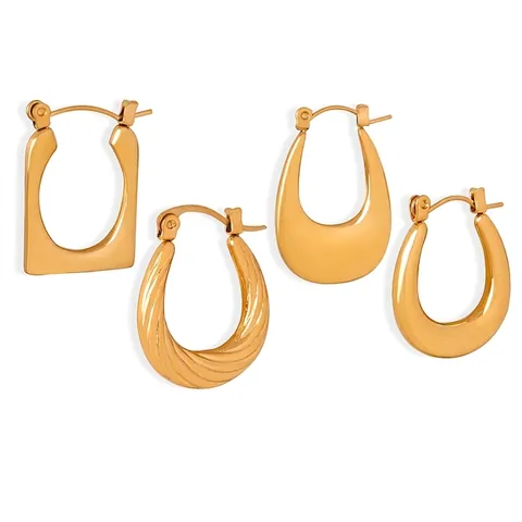 Pendientes De Aro Geométricos De Acero De Titanio Chapados En Oro De 18 Quilates Forma U Rectangular Para Mujeres Niñas