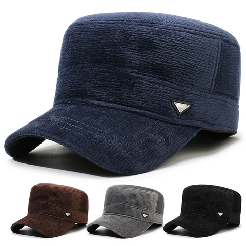 Gorra Plana De Pana Para Hombre Con Orejeras Forro De Felpa Cálido Y Grueso Gorra Militar De Invierno Resistente Al Viento