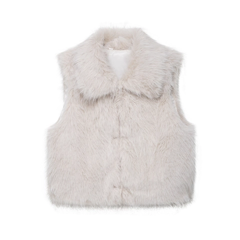 Faux Fur Vest Sleeveless Waistcoat Lapel Collar Short Jacket Fluffy Plush Outerwear For Women