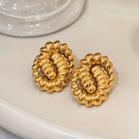 Vintage 18K Gold Plated Stainless Steel Twisted Hoop Earrings For Women Retro Snake Texture Spiral Oval Geometric Drop Earrings