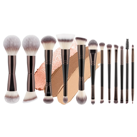 Doppelseitige Make-up-Pinsel Kunstfaserborsten Holzgriff Professionelle Gesichts- Augen-Beauty-Tools Kosmetikanwendung