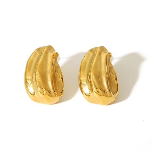 Edelstahl Ohrstecker 18K Vergoldet Unregelmäßige Textur Sonnenblumenkernform Flüssigmetall Minimalistisch Für Damen