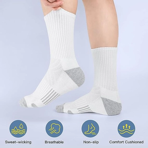Men Sports Basketball Socks Cushioned Breathable Cotton Blend Crew Ankle Athletic Socks Arch Support Sweat Wicking Striped