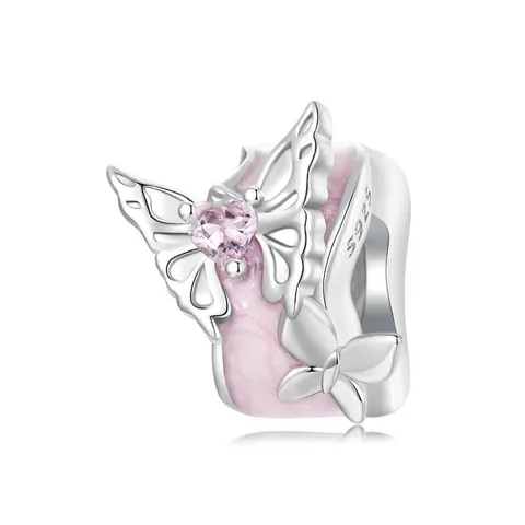 925 Sterlingsilber Rosa Schmetterling Charm Perle Mit Herz Strass Emaille DIY Lose Perle Für Armband Schmuckherstellung