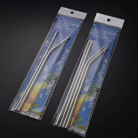 Reusable Drinking Straws Stainless Steel Straight And Bent With Cleaning Brush Durable Eco Friendly For Juice Coffee Milk Tea