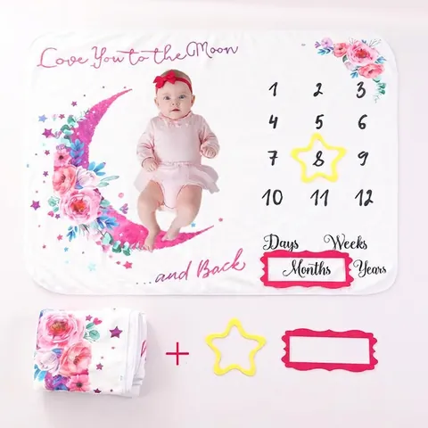 Baby Milestone Blanket Flannel Soft Monthly Growth Record Photography Backdrop For Newborn Infant Animals Flowers Decorative