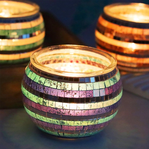 Handmade Mosaic Glass Candle Holder Vintage European Style Tealight Votive Holder For Romantic Home Decor Wedding Party Ornaments