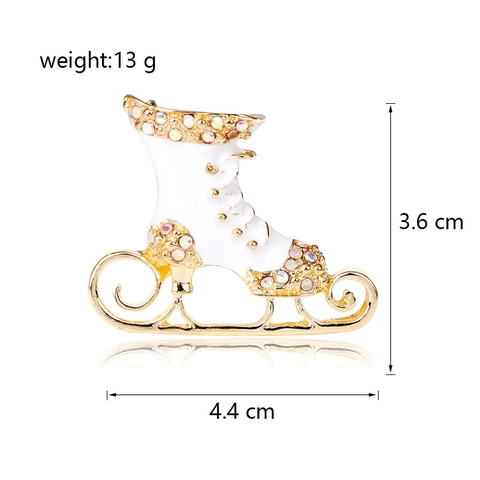Christmas Ice Skates Brooch Pin Alloy Enamel Rhinestone Winter Holiday Elegant Jewelry Gift For Women Men