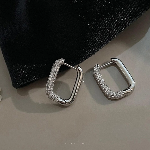 Orecchini A Cerchio Rettangolari Brillanti In Rame Zircone Pavé Gioielli Geometrici Minimalisti Per Donna Quotidiano