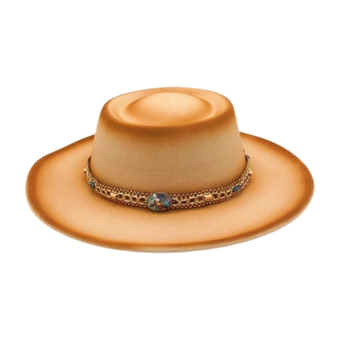 Vintage Fedora Hat Wide Brim Wool Felt Ethnic Style Metal Band Gemstones Jazz Cowboy Hat For Women Men