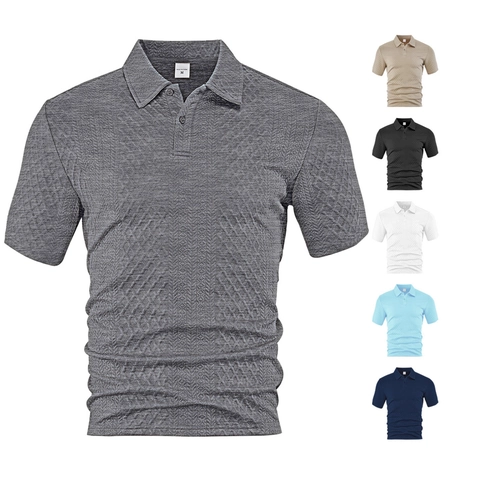 Heren Polo Shirt Korte Mouwen Jacquard Geometrische Textuur Ademend Polyester Casual Zomer Revers Top