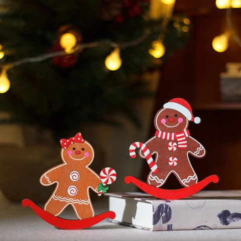 Weihnachts-Lebkuchenmann Schaukelnde Holzverzierung Bemalte Tischdekoration Feiertagsgeschenk Festliche Miniatur
