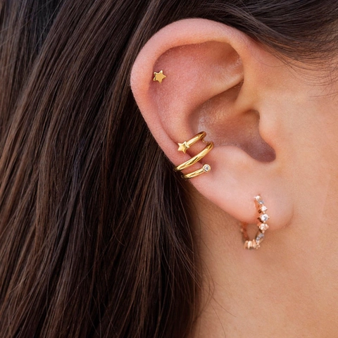 C-Shaped Hoop Earrings With 925 Sterling Silver Earring Post Copper Colorful Zircon Inlaid Fashion For Women