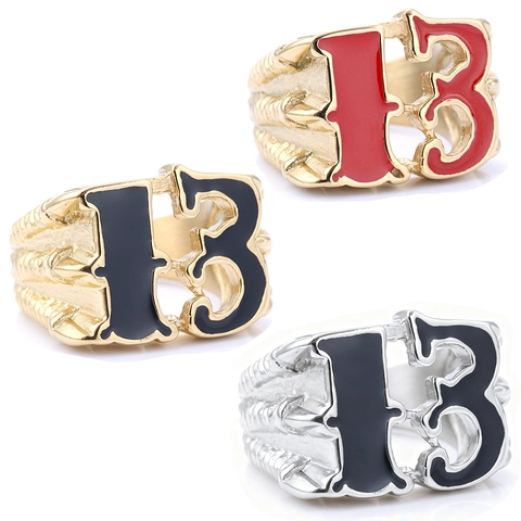 Vintage Punk 316 Stainless Steel Dragon Claw Ring With Lucky Number 13 Red Black Enamel Biker Jewelry For Men