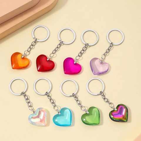 Portachiavi Cuore 3D Resina Pendente Colorato Trasparente Anello Chiave Per Donne Ragazze Borsa Auto Decorazione Regalo