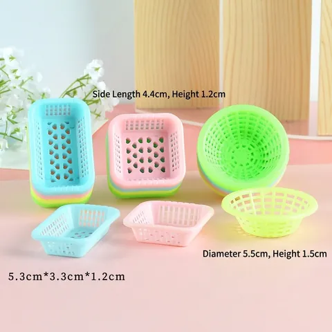 Mini Plastic Opbergmand Hol Hart Ontwerp Macaron Kleur Voor Poppenhuis Keuken Rollenspel Speelgoed Decoratie
