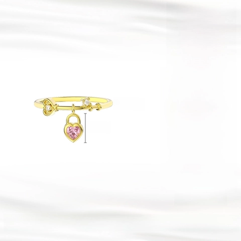 925 Sterling Silver Ring For Women Pink Heart Zirconia Lock Pendant Charm Ring Dainty Romantic Jewelry Finger Ring Gift