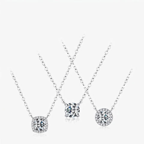925 Sterlingsilber Moissanit Halskette Für Damen Elegant Geometrisch Quadratisch Rund Anhänger Glänzende Schlüsselbeinkette Schmuck