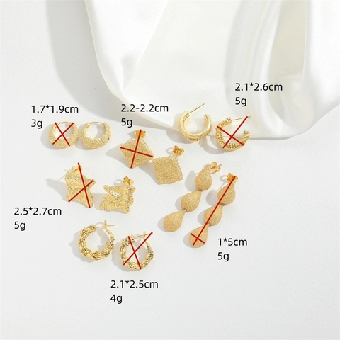 Retro Hip Hop Gold Plated Copper Earrings For Women Geometric Square Water Drop Frosted Texture Hollow Fashion Jewelry