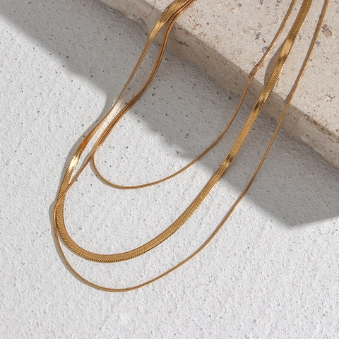 Layered Snake Bone Chain Necklace Stainless Steel 18K Gold Plated Triple Layer Clavicle Chain Fashion Jewelry For Women