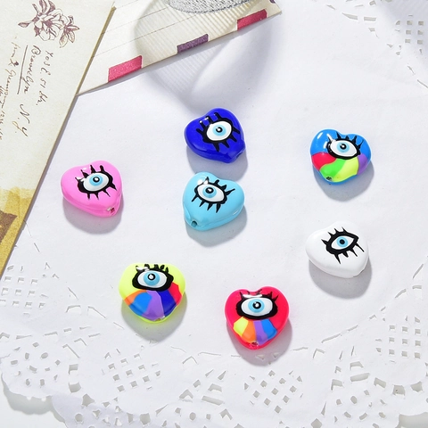 Heart Shaped Evil Eye Resin Beads Colorful Oil Dripped DIY Jewelry Making Charms For Bracelet Necklace Earring Accessory