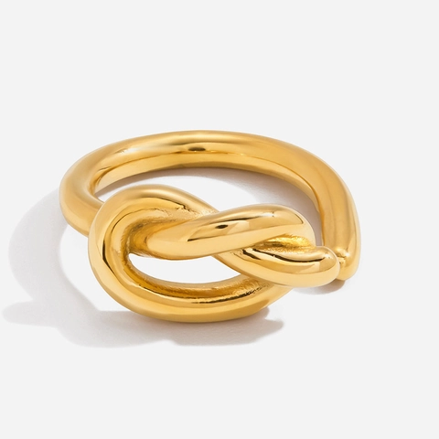 Anillo Abierto de Nudo de Acero Inoxidable Chapado en Oro de 18K para Mujer Impermeable Hipoalergénico Anillo Anudado Ajustable Joyería