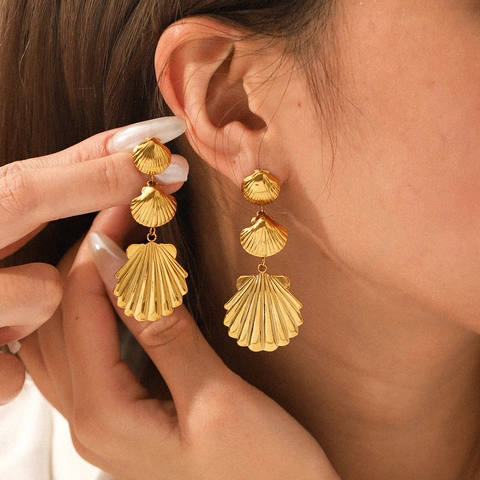 Schelp Hangende Oorbellen 18K Verguld Roestvrij Staal Zeester Oceaan Thema Gelaagde Kwast Sieraden Voor Dames Minimalistische Ins Stijl