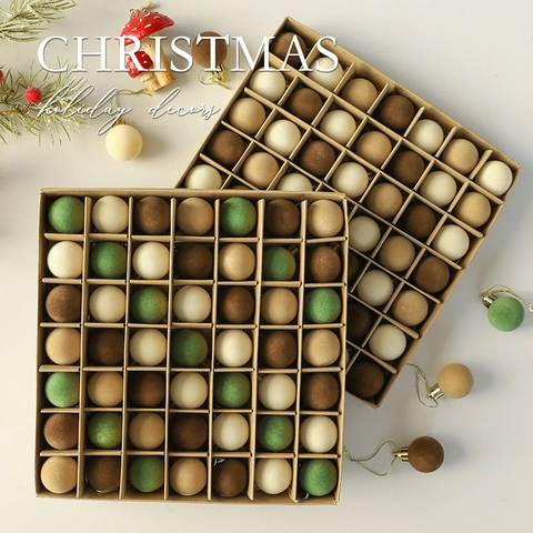 Christmas Ball Ornaments Flocked Velvet Earth Tone Holiday Tree Hanging Baubles Modern Minimalist Home Decor