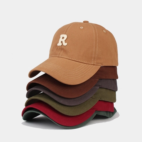Casquette De Baseball En Coton Rétro Avec Broderie Lettre R Chapeau De Soleil Ajustable Pour Grande Tête Décontracté