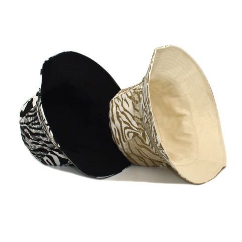 Cappello Alla Pescatora Con Stampa Animalier Zebra Cotone Patchwork Protezione Solare Donna