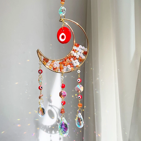Acchiappasole Cristallo Luna Decorazione Sospesa Malocchio Oro Metallo Prisma Arcobaleno Per Finestra Casa Giardino Boho
