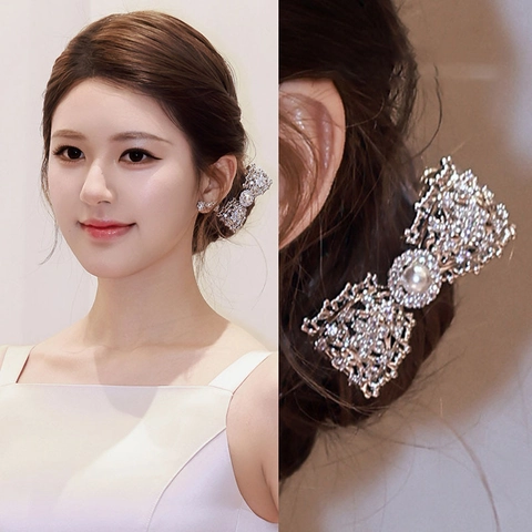 Molletta Per Capelli A Fiocco Con Strass E Künstliche Perle Design Cavo Lega D'Argento Fermaglio A Becco D'Anatra Elegante Per Donna