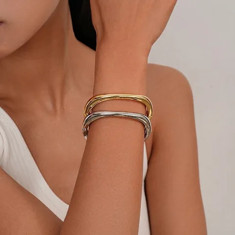 Irregulärer Geometrischer Wellen Armreif Minimalistischer Hochglanzpolierter Kupfer Armband Mode Schmuck Für Damen