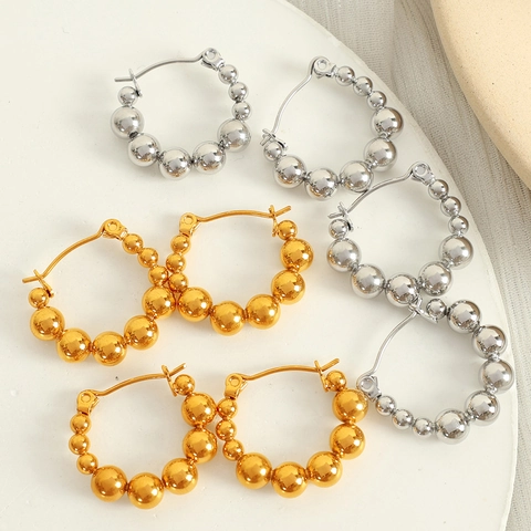 Orecchini a Cerchio Minimalisti con Perline Rotonde Geometriche per Donna in Acciaio Inossidabile Placcato Oro Argento Gioielli da Festa Eleganti