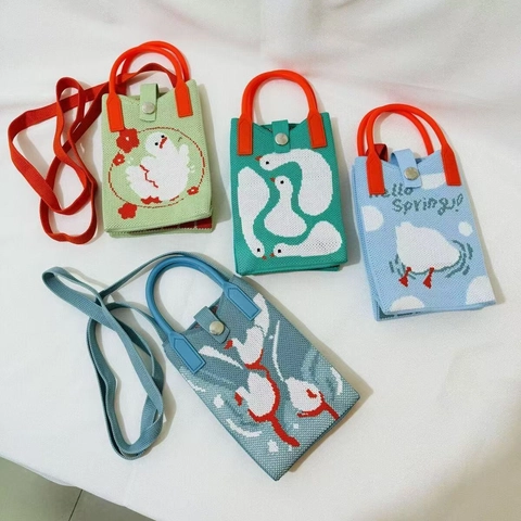 Mini Borsa Per Cellulare In Maglia Carino Cartone Animato Crochet Borsa A Tracolla Per Donne Studenti Piccola Borsa