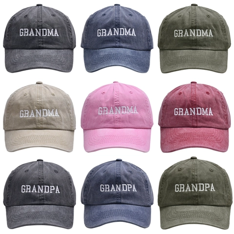 Retro Washed Cotton Baseball Cap Vintage Embroidered Grandpa Grandma Letter Outdoor Sun Protection Adjustable Sun Hat