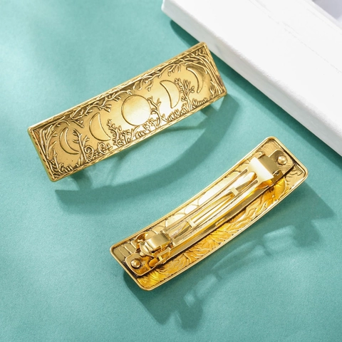 Fermaglio per Capelli Vintage in Lega con Rilievo Fasi Lunari Foresta Barrette Bohemien Rettangolare a Molla Accessori Donna