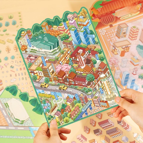 Miniatur Stadt Landschaft Aufkleber PET Wasserdicht 3D DIY Scrapbooking Journaling Dekoration Für Studenten