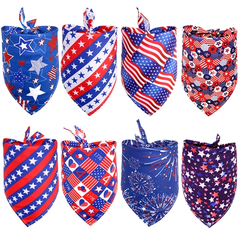 Bandana Pour Animaux Jour De L'Indépendance Patriotique Polyester Serviette De Salive Écharpe Pour Chiens Chats Motif Étoiles Rayures