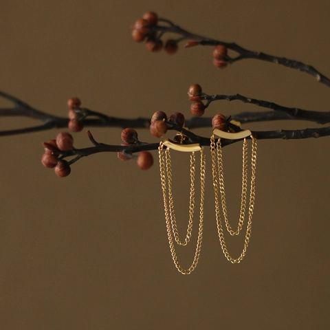 Titanstahl Smile Bar Quasten Kette Ohrringe 18K Vergoldet Minimalistische Elegante Lange Hängeohrringe