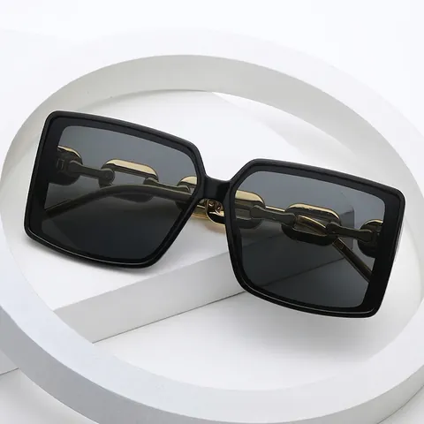 Oversized Square Sunglasses Plastic Frame UV400 Protection Metal Chain Temples Fashion Retro For Women And Men