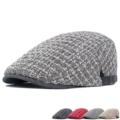 Vintage Newsboy Pet Britse Stijl Baret Platte Ivy Hoed Voor Heren Dames Winter Warm Verstelbaar Ruitjes Patroon