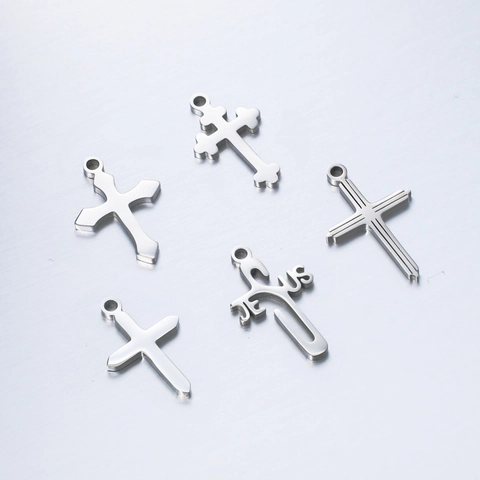 Pendenti A Croce In Acciaio Inossidabile Lucidato A Specchio Lettera Gesù Charms Geometrici Per Creazione Di Gioielli DIY