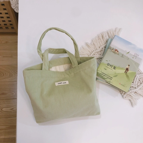 Small Corduroy Tote Bag Simple Minimalist Handbag Solid Color Aesthetic Casual Pouch With Canvas Lining For Women