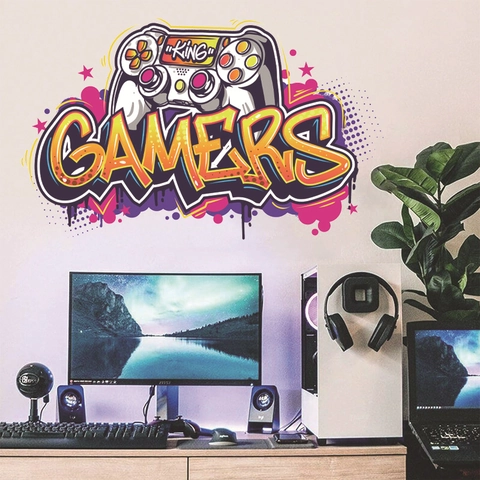 Gaming Controller Wall Sticker Waterproof PVC 3D Broken Wall Gamer Zone Graffiti Decal For Bedroom Playroom