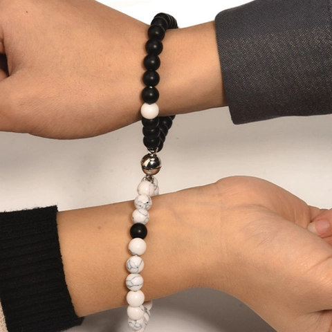 Bracelets de Couple à Attraction Magnétique Perles de Pierre Bracelet Perlé pour Amants Distance Attraction Mutuelle Bijoux de Mode
