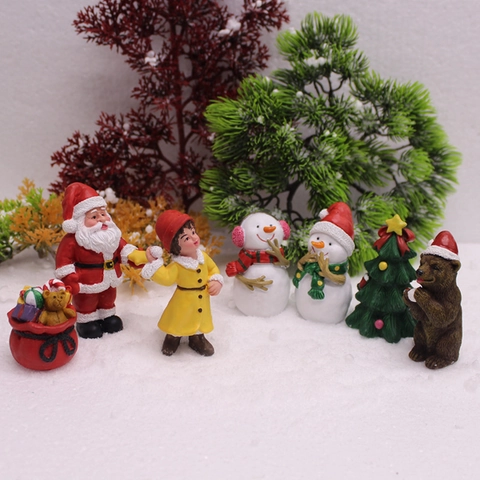 Christmas Miniature Figurines Resin Santa Claus Snowman Bear Tree Desktop Decor Hanging Holiday Ornaments Craft
