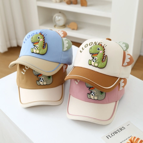 Kids Baseball Cap Cartoon Dinosaur Dimensional Fin Cotton Polyester Breathable Sun Hat Adjustable For Toddler Boys Girls