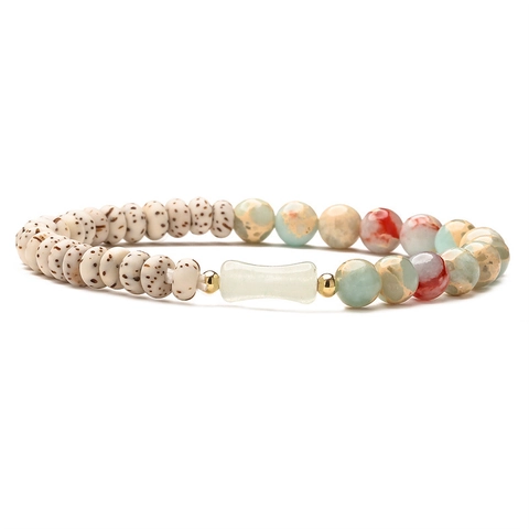 Beaded Bracelet Natural Stone Wood Agate Shell Ethnic Boho Style Unisex Handcrafted Wristband Zen Jewelry Accessory
